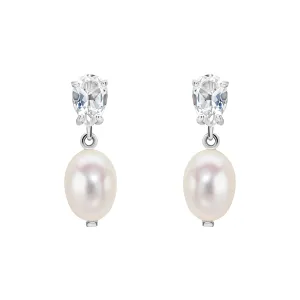 9ct Gold Rhodium Plated Freshwater Pearl Topaz Earrings GE2493W