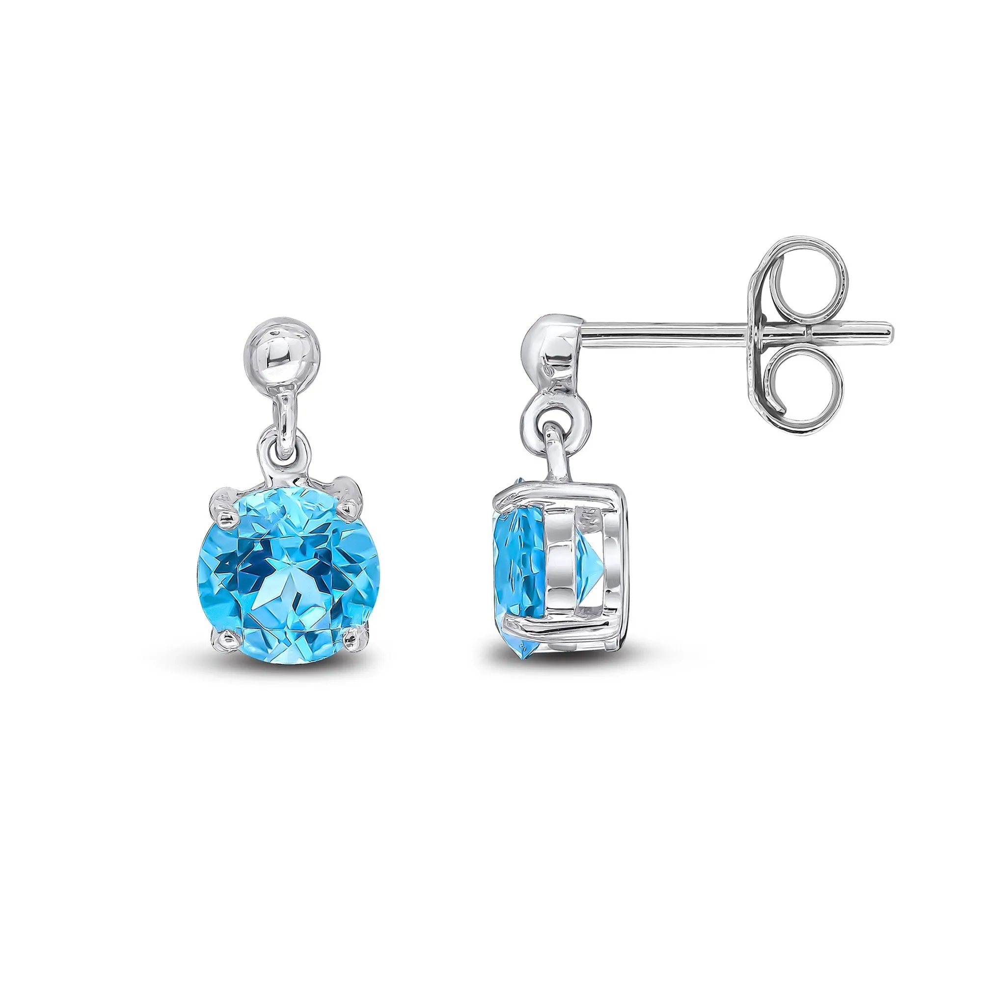 9ct White Gold Oval Swiss Blue Topaz Claw Drop Earrings 1.95ct