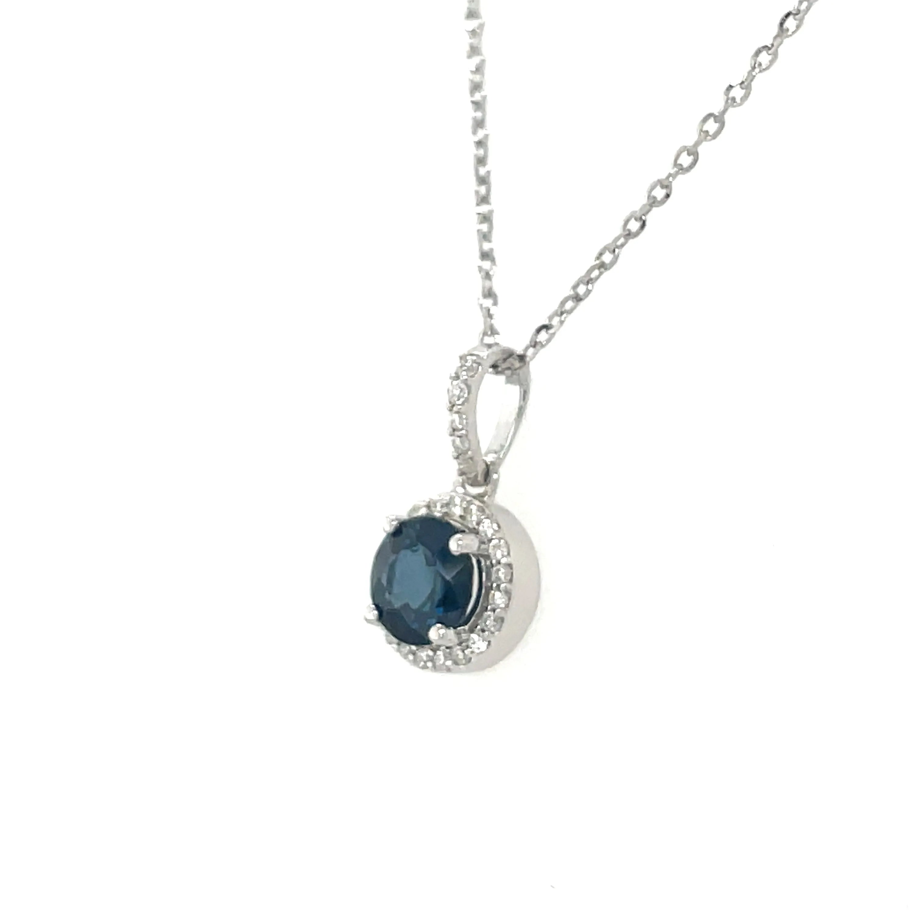 9ct White Gold Round 0.71ct Sapphire & Diamond Halo Pendant