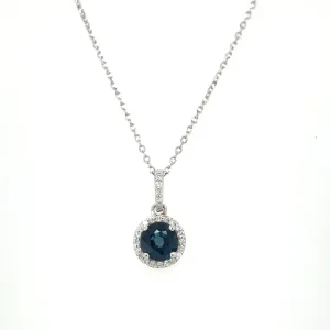 9ct White Gold Round 0.71ct Sapphire & Diamond Halo Pendant