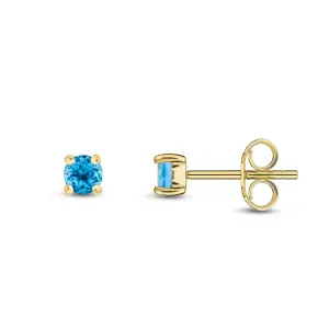 9ct Yellow Gold 3mm Round Swiss Blue Topaz Claw Stud Earrings 0.26ct