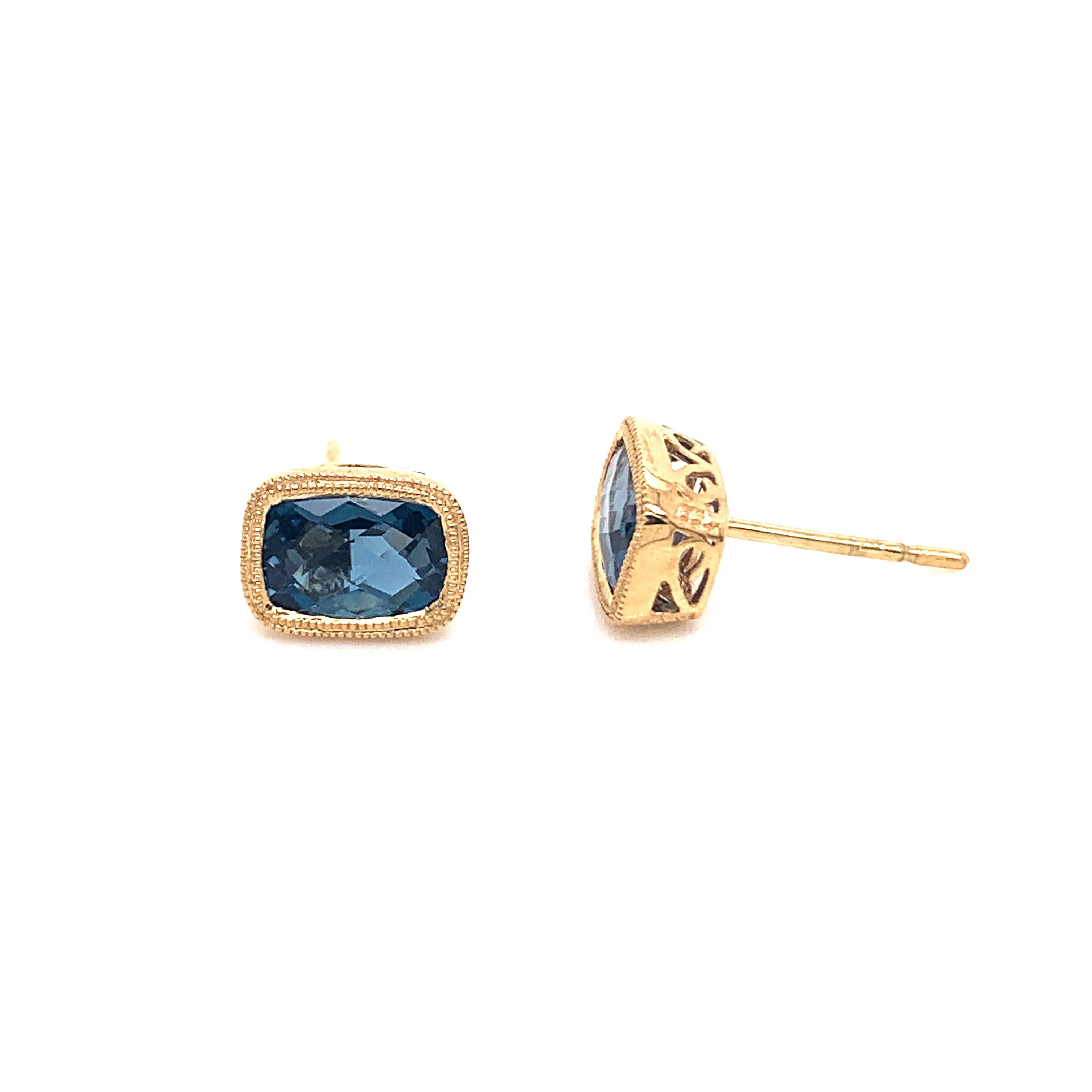 9ct Yellow Gold London Blue Topaz Cushion Cut Studs