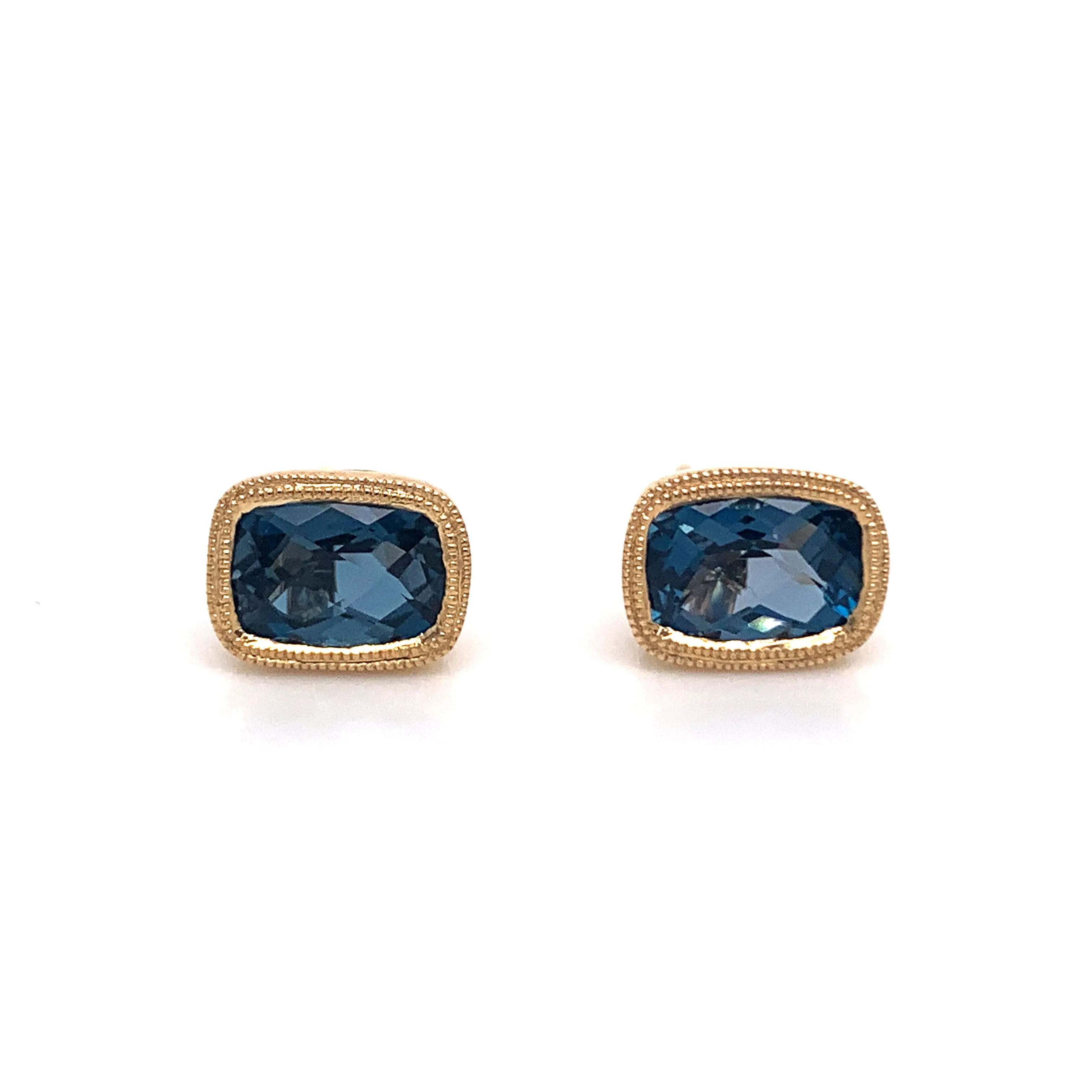 9ct Yellow Gold London Blue Topaz Cushion Cut Studs