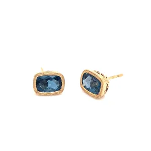 9ct Yellow Gold London Blue Topaz Cushion Cut Studs