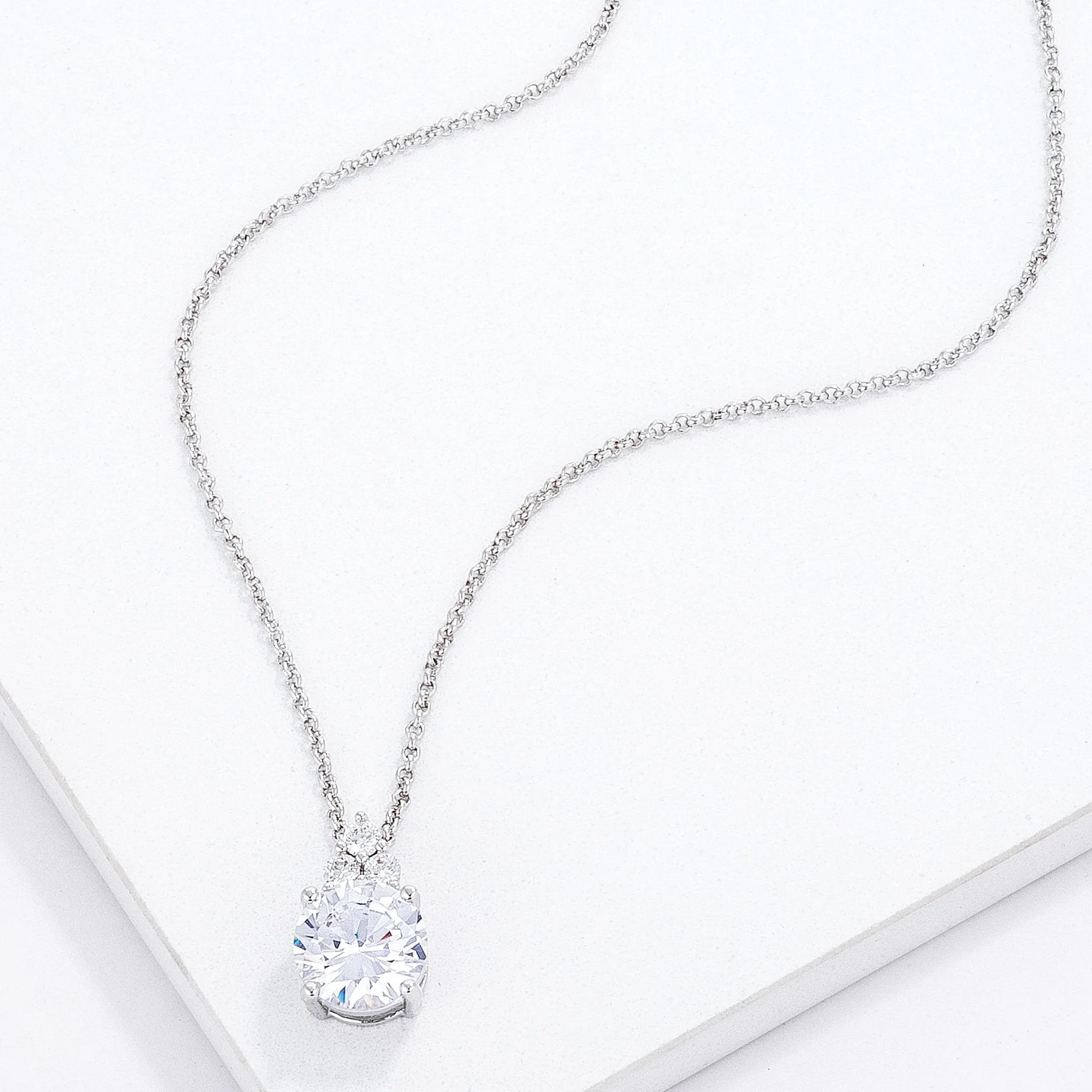 Abigail Clear 9mm Round CZ Pendant Necklace | 3.1ct