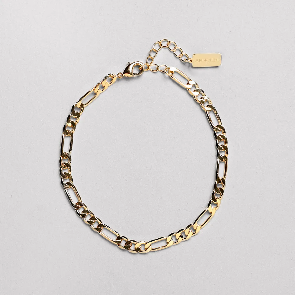 AC - Classic Figaro bracelet, 18K goldplated, 16   3 CM, 4 mm