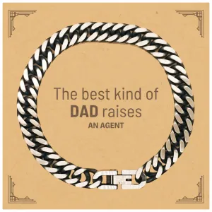 Agent Dad Gifts, The best kind of DAD, Father's Day Appreciation Birthday Cuban Link Chain Bracelet for Agent, Dad, Father from Son Daughter