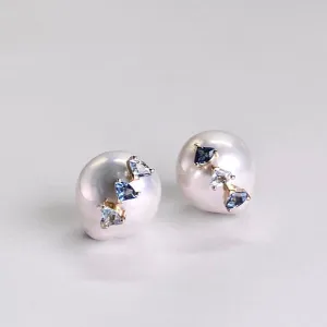 ANSWER B. by Bianca Chong- Pearl Trilogy Earrings ( Aquamarine & London Blue Topaz)