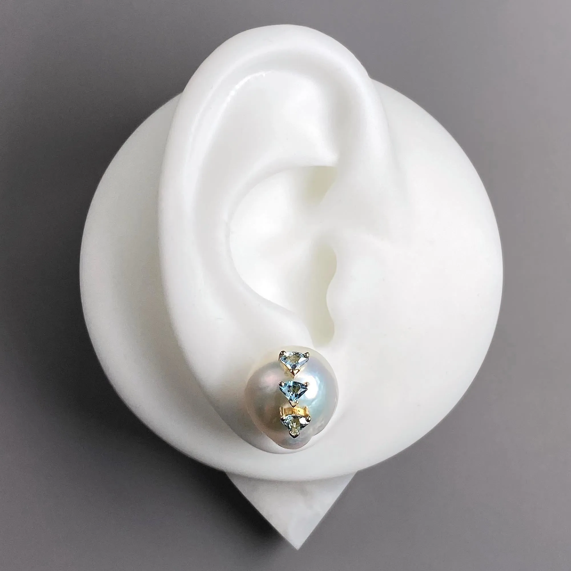 ANSWER B. by Bianca Chong- Pearl Trilogy Earrings ( Aquamarine & London Blue Topaz)