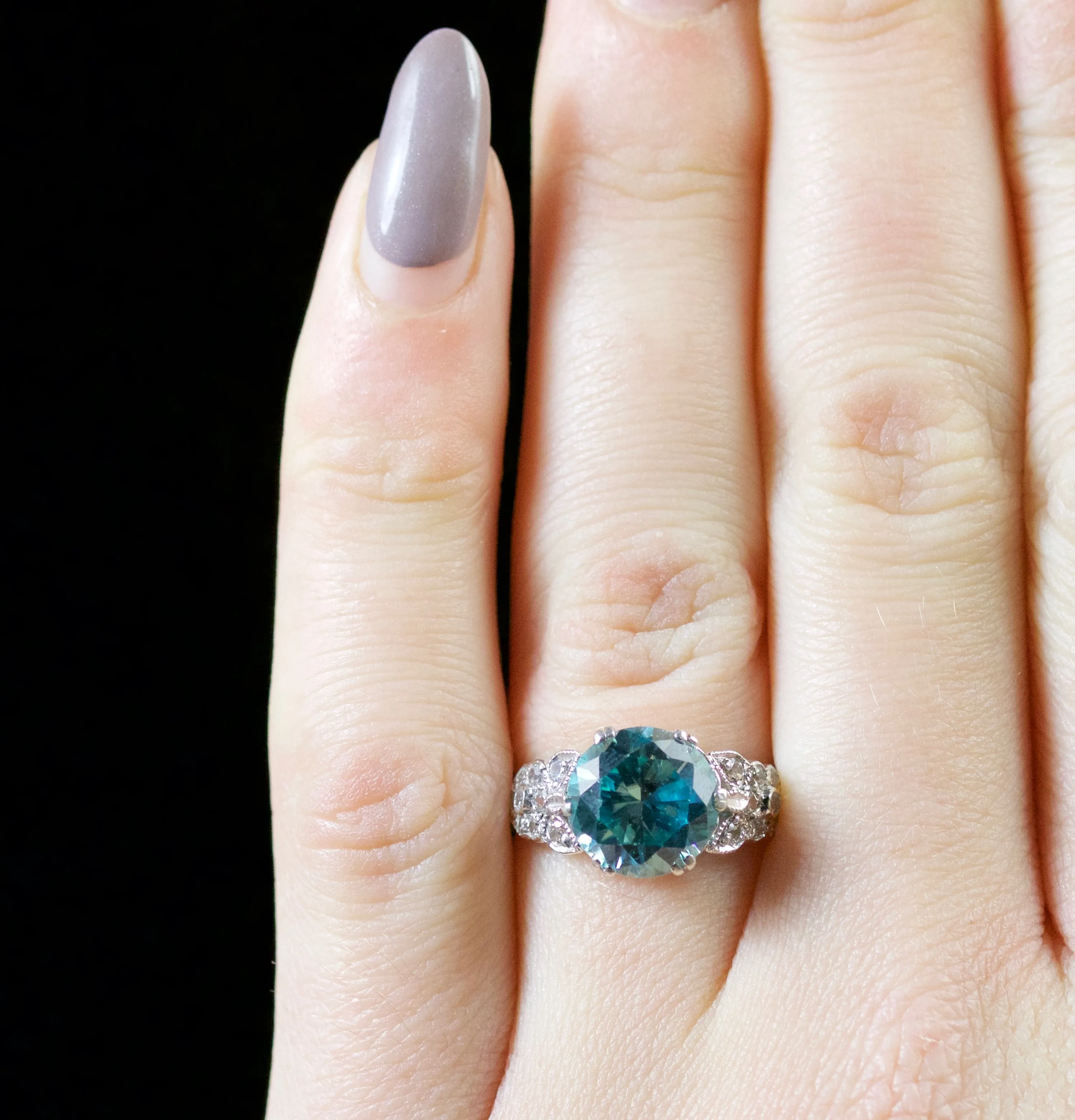 Antique Edwardian Blue Zircon Spinel Ring 18Ct Circa 1914