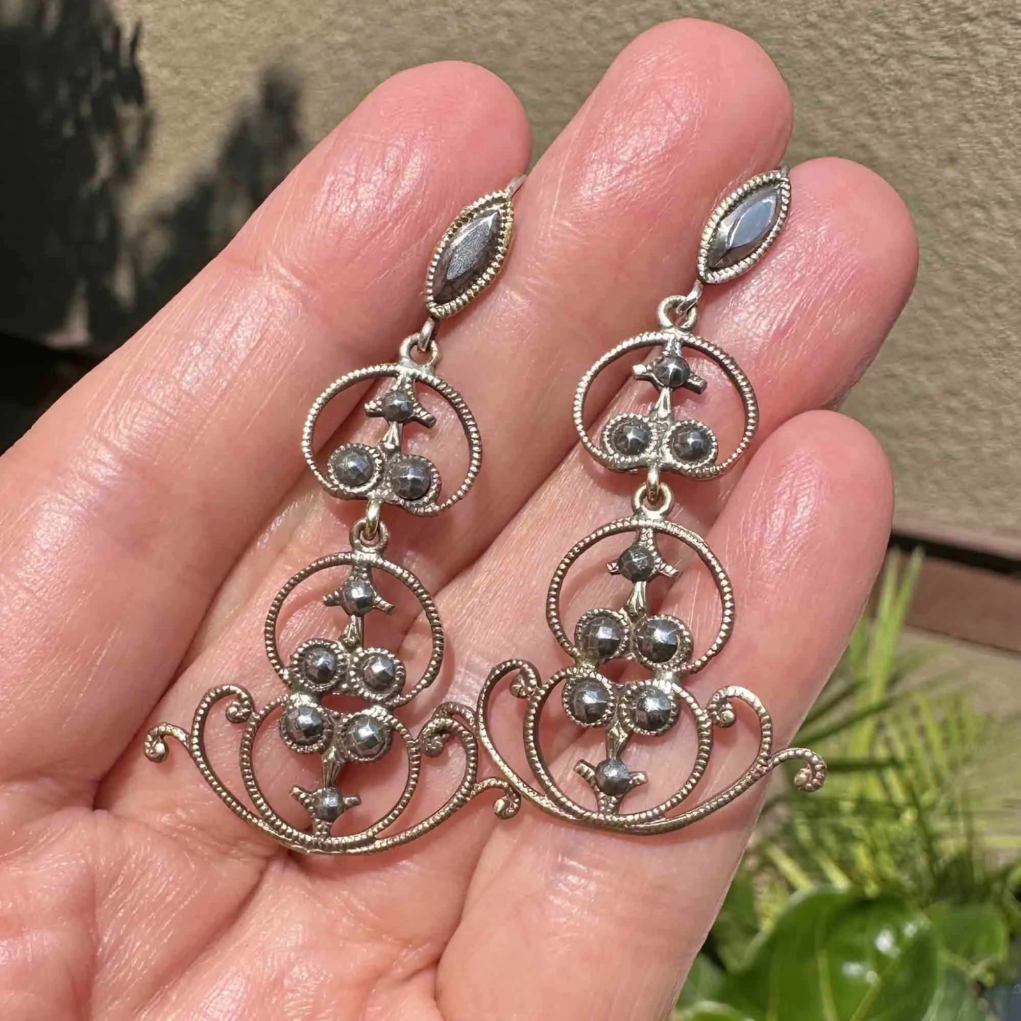 Antique Victorian Cut Steel Chandelier Earrings