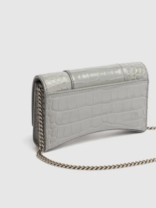 Balenciaga   Hourglass embossed leather chain wallet 