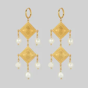 BANQUET. Pearl Chandelier Hoop Earrings - Gold