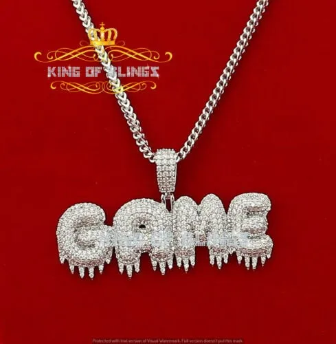 Beautiful Dripping "GAME" Sterling White Silver Pendant 16.59ct Cubic Zirconia