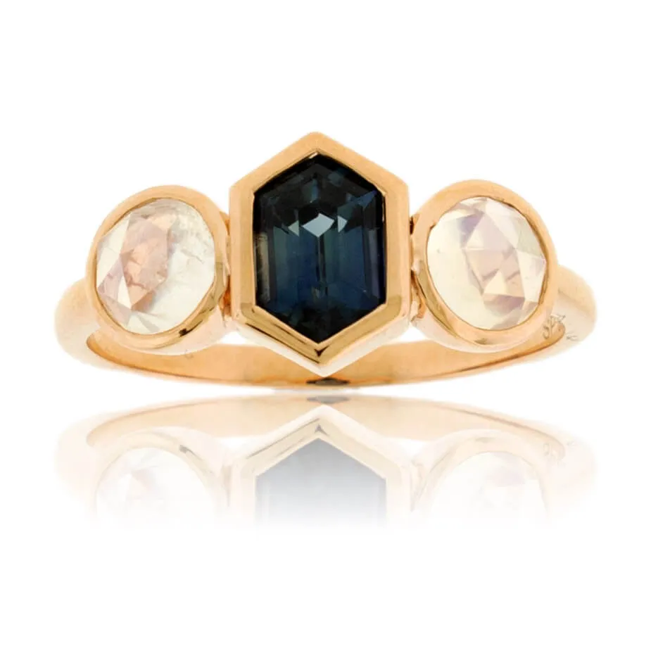 Bezel Sapphire and Moonstone Accented Ring