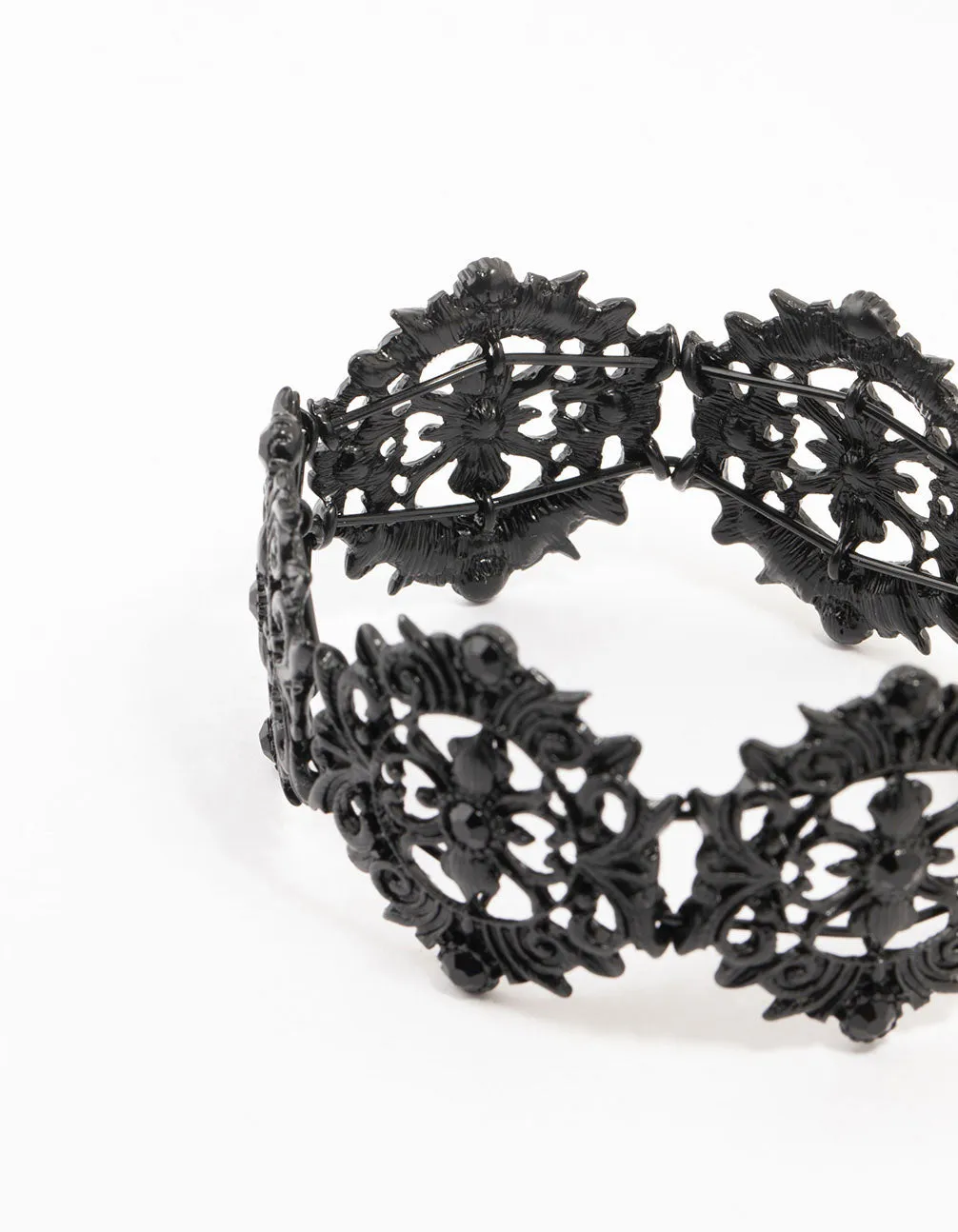 Black Coated Metal Lace Stretch Bracelet