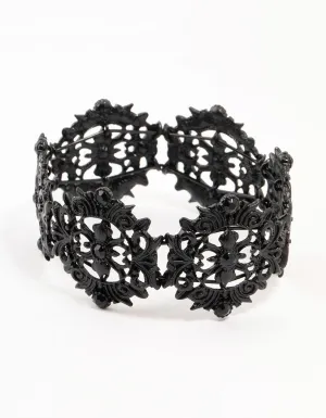 Black Coated Metal Lace Stretch Bracelet