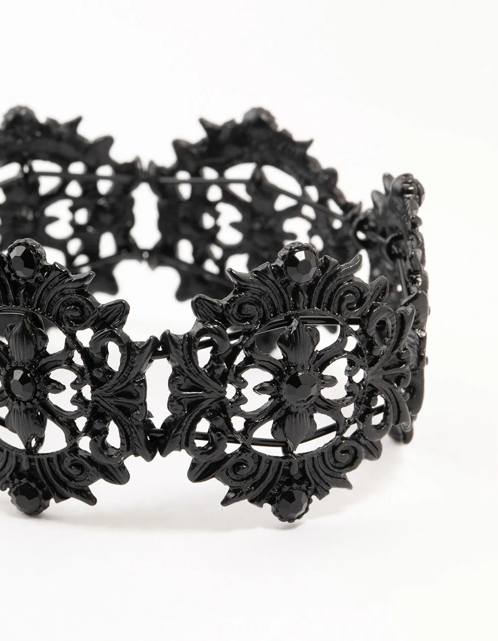 Black Coated Metal Lace Stretch Bracelet