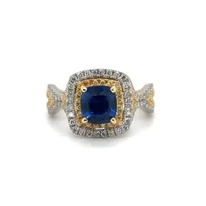 Blue Sapphire and Diamond Unique Ring