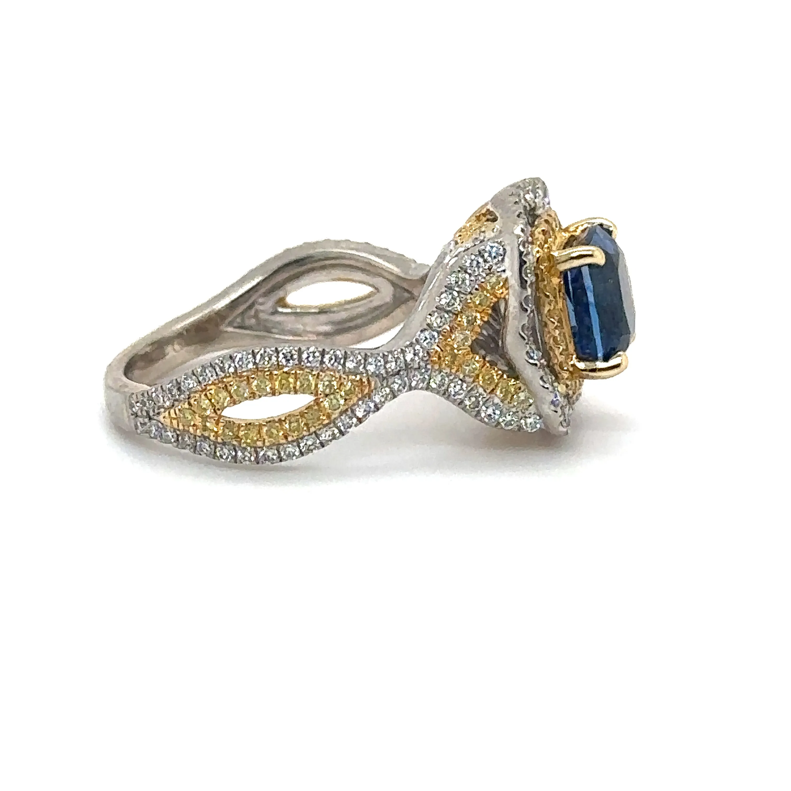 Blue Sapphire and Diamond Unique Ring