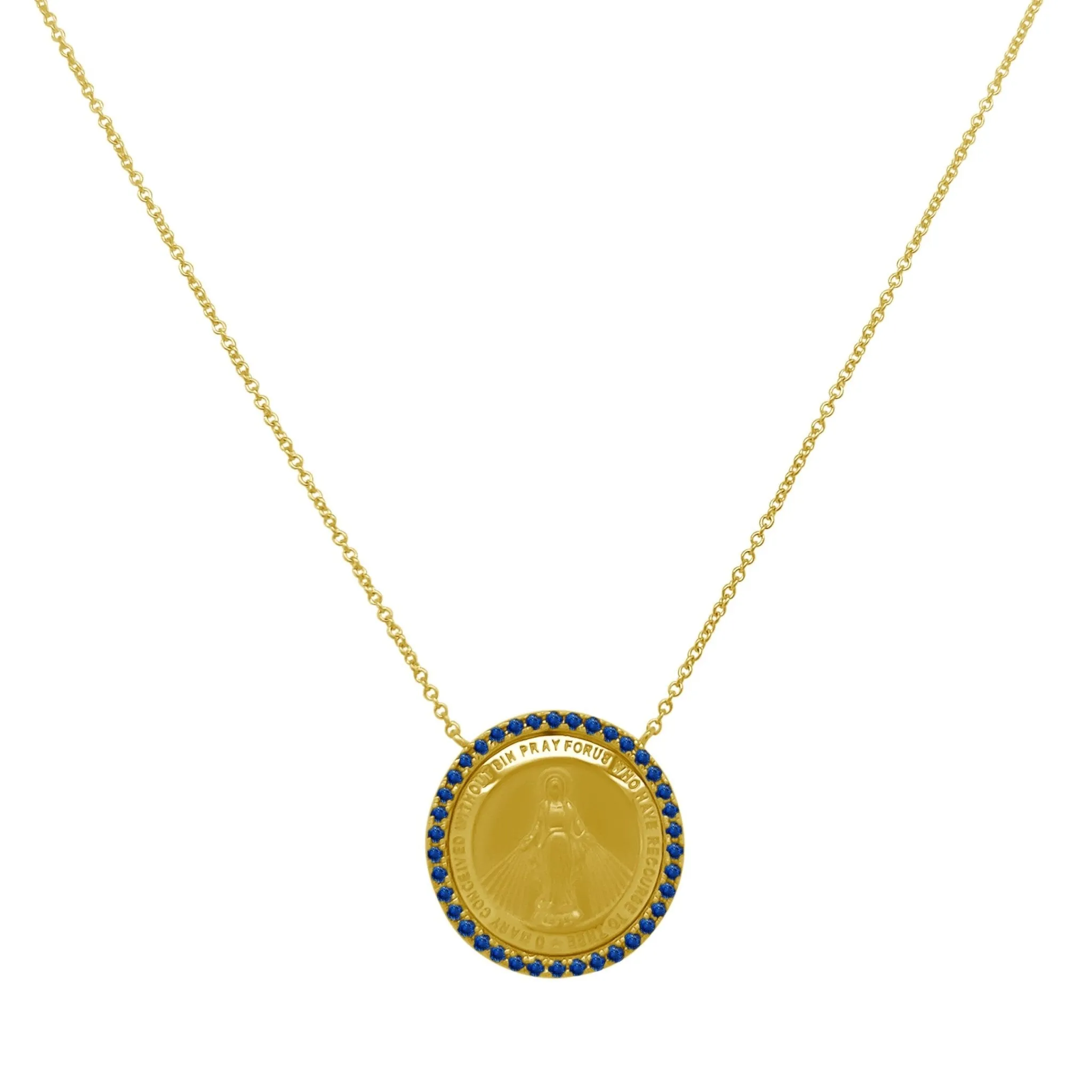 Blue Sapphire Halo Miraculous Medal