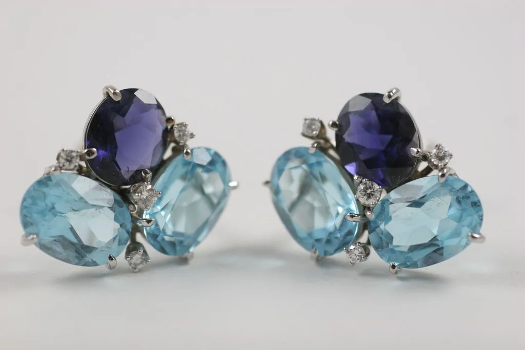 Blue Topaz and Iolite Pebble Earrings