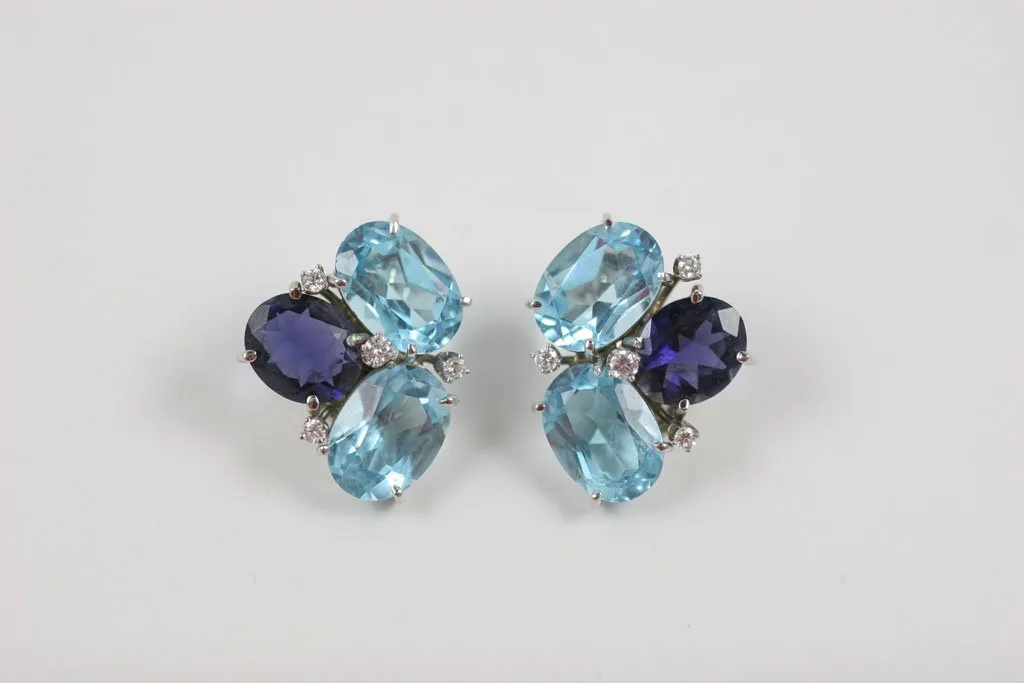 Blue Topaz and Iolite Pebble Earrings