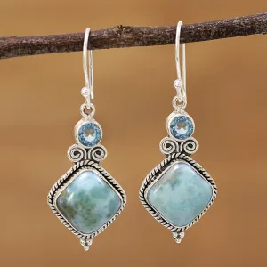 Blue Topaz and Larimar Sterling Silver Dangle Earrings - Pastel Seas | NOVICA