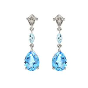 Blue Topaz, Aquamarine and Diamond Sterling Silver Earrings