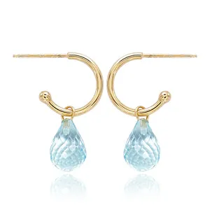 Blue Topaz Briolette Drop Hoops