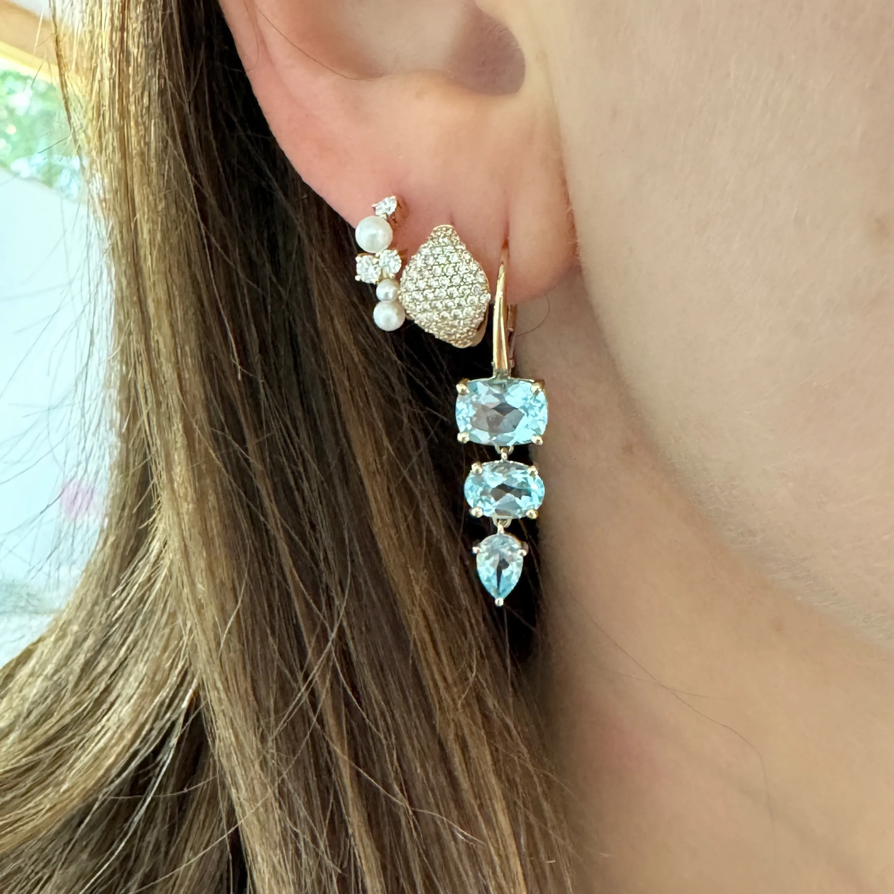 Blue Topaz Triple Drop Shape Earrings