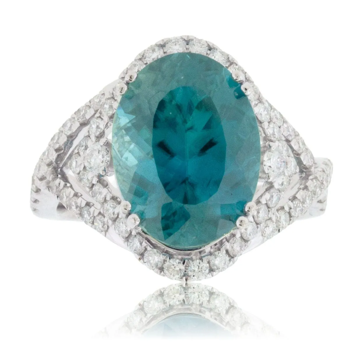 Blue Zircon Diamond Accented Ring