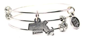 Boston Massachusetts Triple Style Expandable Bangle Bracelet