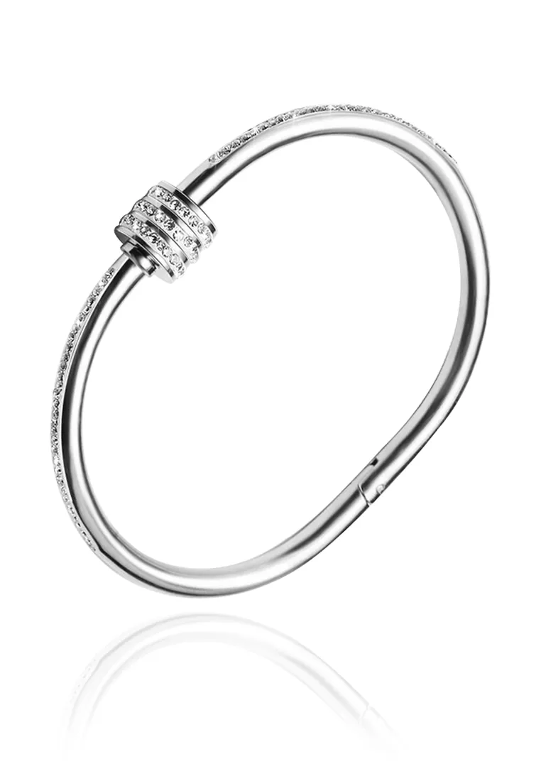 Brielle Zirconia Barrel with Screw Clasp Bangle