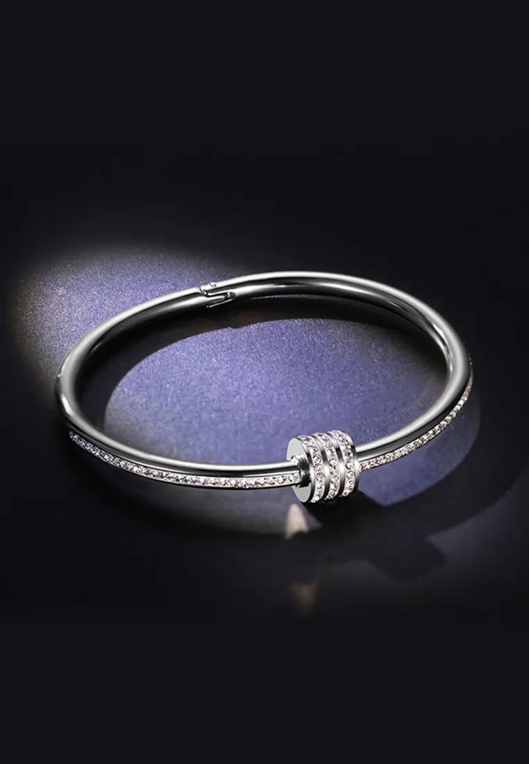 Brielle Zirconia Barrel with Screw Clasp Bangle