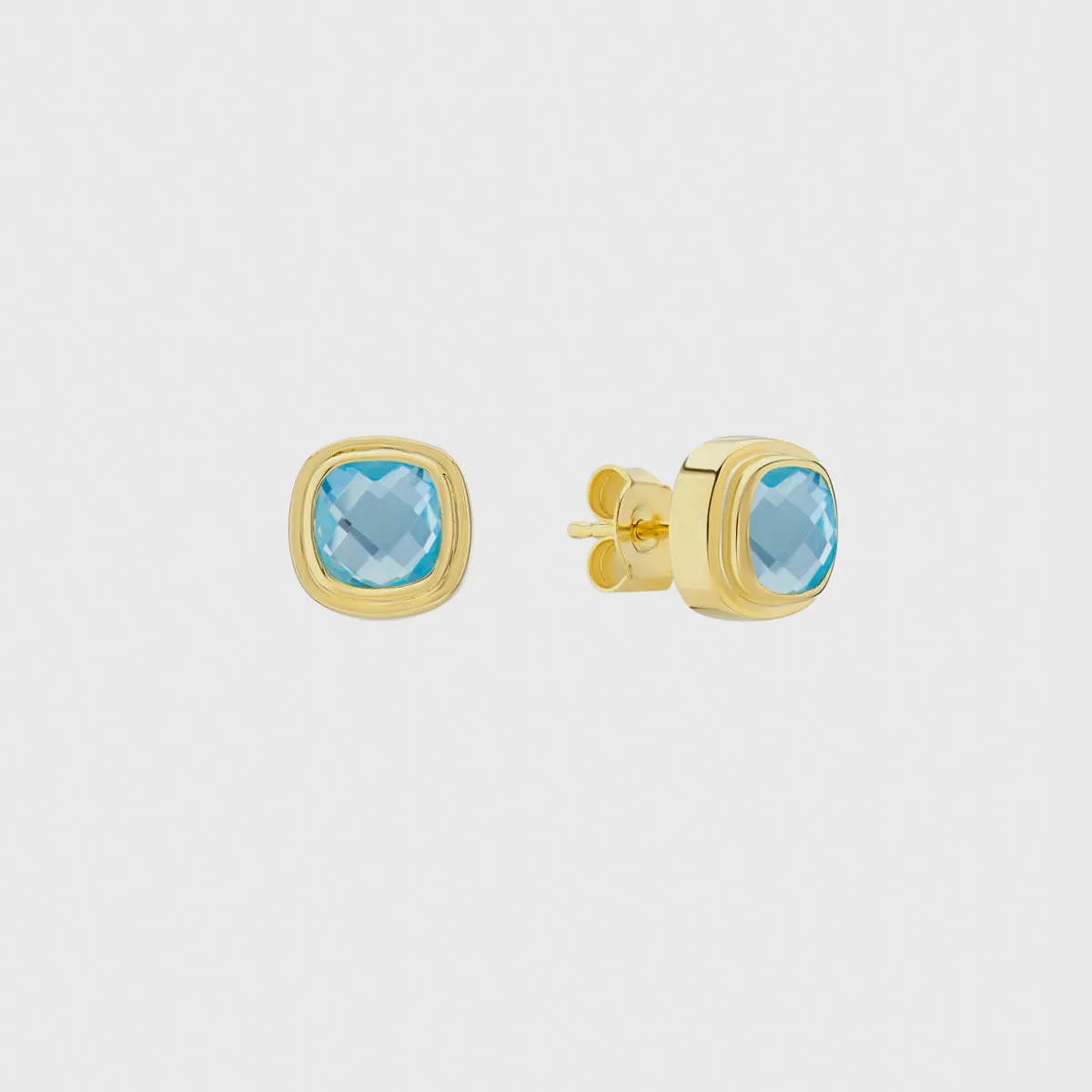 California Cushion Blue Topaz Stud Earrings