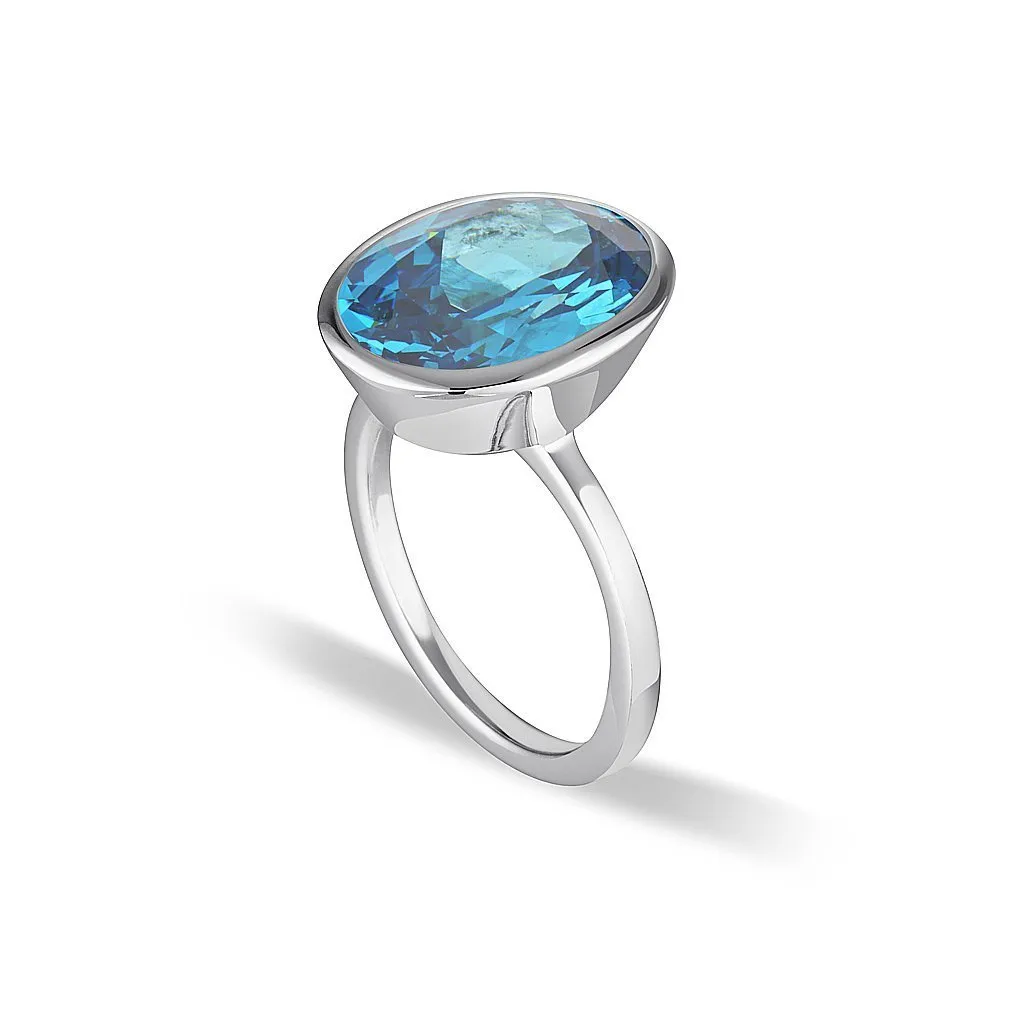 CELEBRATION STACKER RING - LARGE OVAL CUT - BLUE ZIRCON