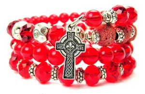 Celtic Cross With Fleur De Lis Center Multi Wrap Bracelet