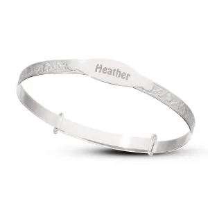 Children's Expandable Silver or Gold plated ID Bangle with Flowers and Hearts (5  years)