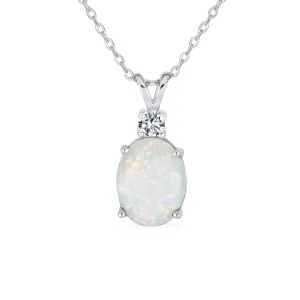 Classic Gemstone CZ Accent Opal Pendant Necklace 14K Gold Plated 16-18 Inch