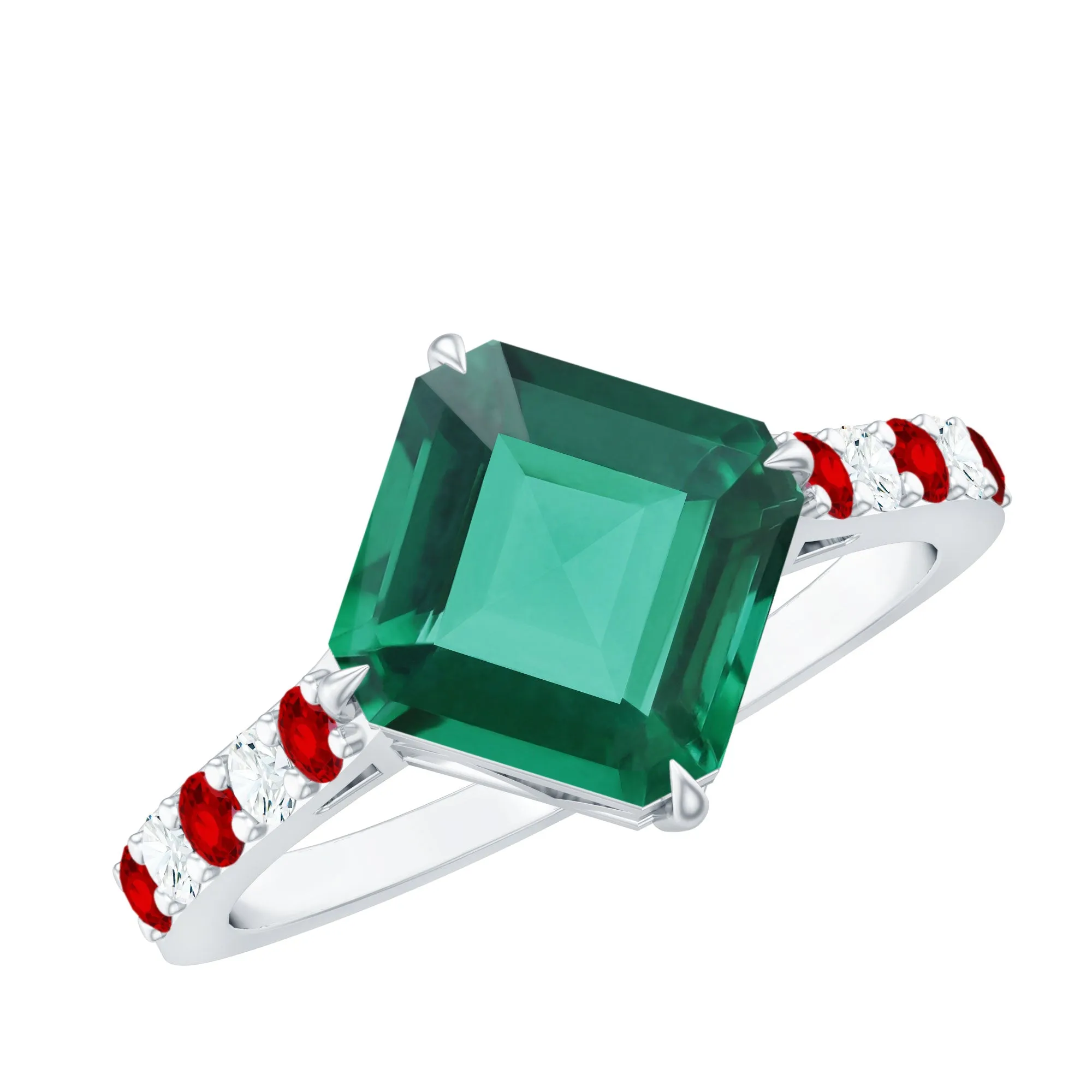 Created Emerald Solitaire Engagement Ring with Moissanite