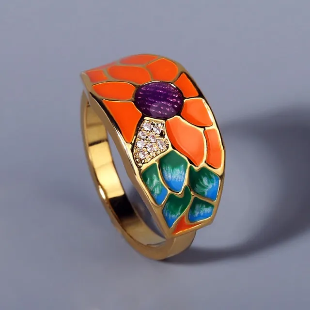 Creative Handmade Enamel Rings for Women in 925 Silver