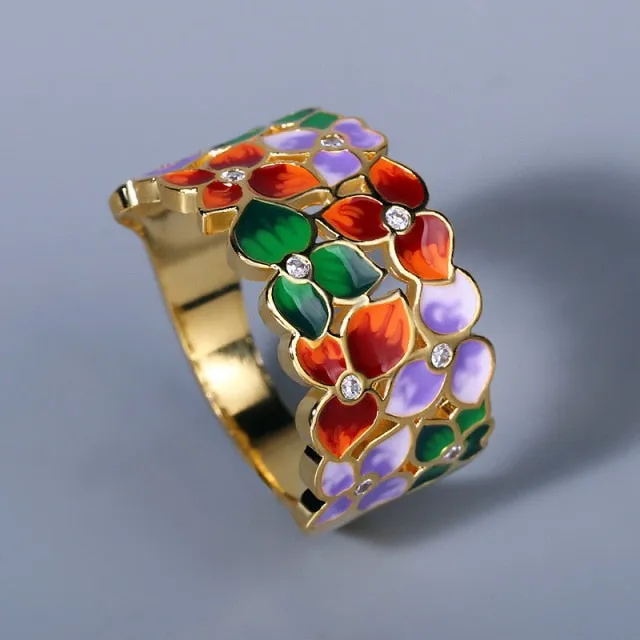 Creative Handmade Enamel Rings for Women in 925 Silver