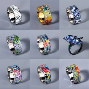 Creative Handmade Enamel Rings for Women in 925 Silver