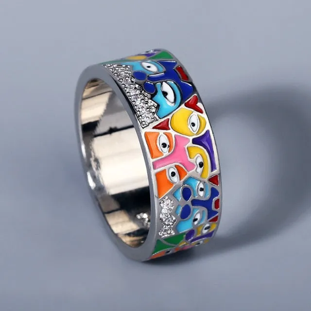 Creative Handmade Enamel Rings for Women in 925 Silver