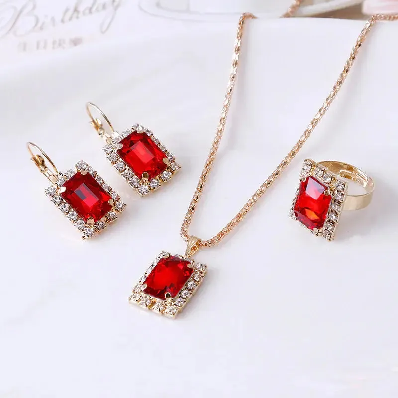 Crystal Set Necklace Earring Ring Set