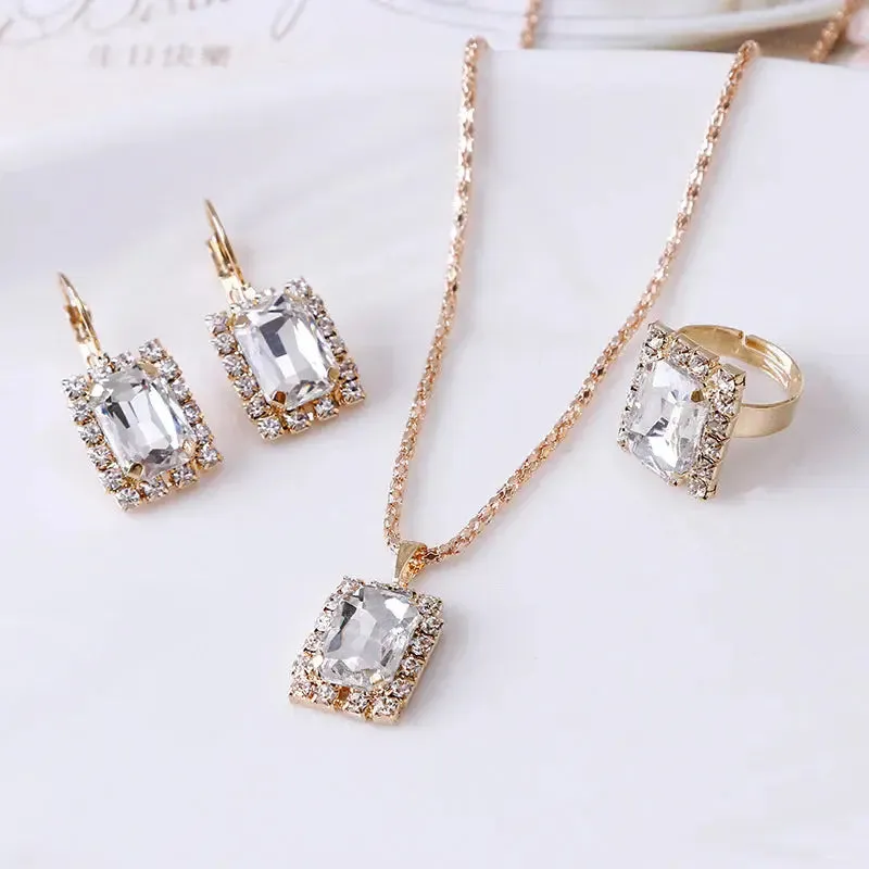 Crystal Set Necklace Earring Ring Set