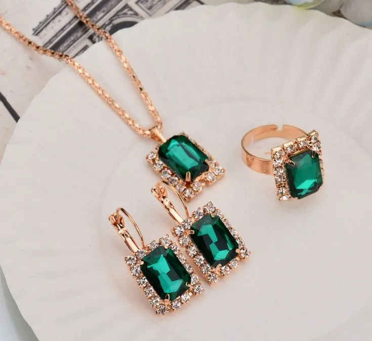 Crystal Set Necklace Earring Ring Set