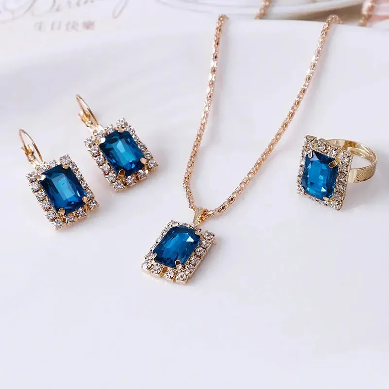 Crystal Set Necklace Earring Ring Set