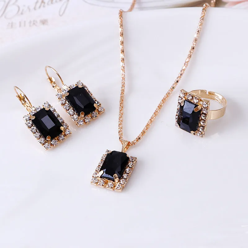 Crystal Set Necklace Earring Ring Set